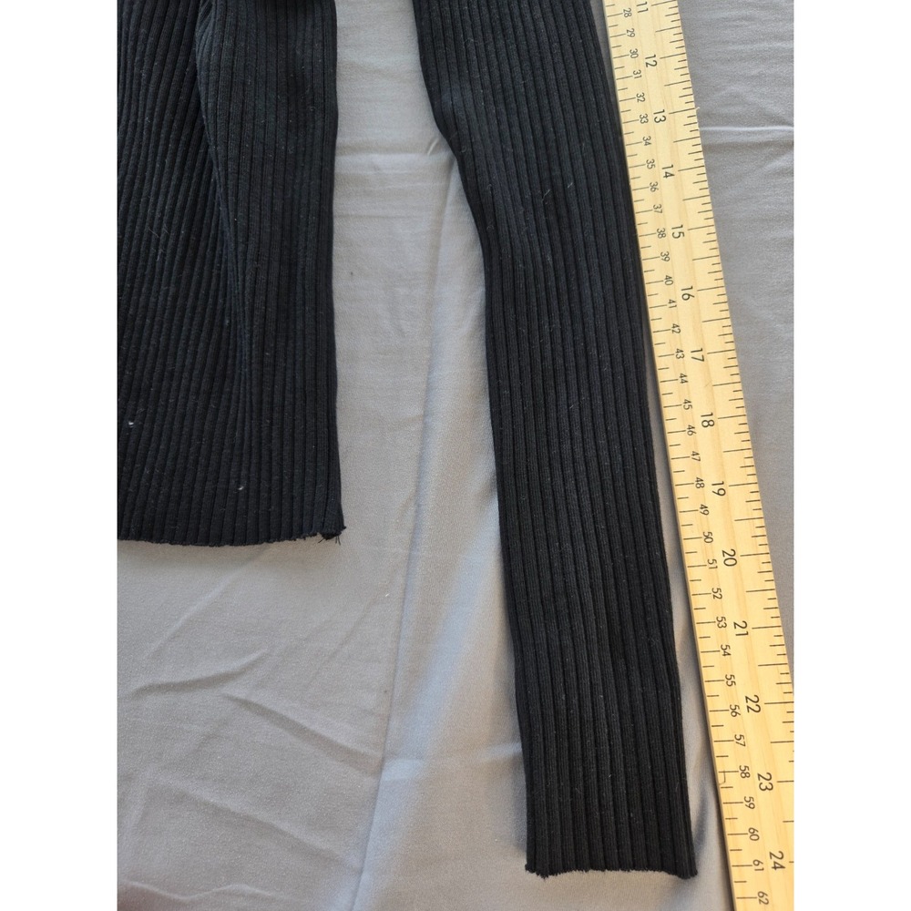 Zara Ribbed Collared Sweater V-Neck Cotton Front Fake Pockets Black Quiet Luxury - Picture 16 of 16